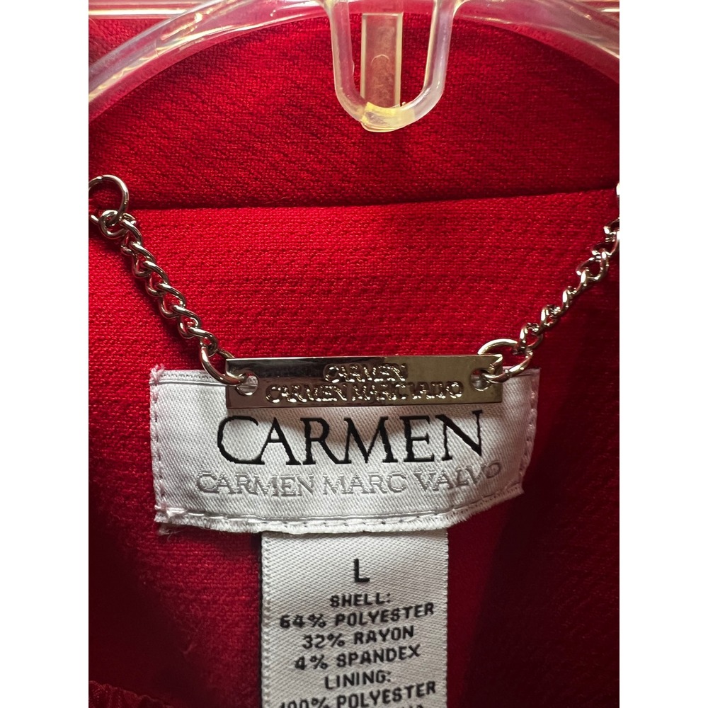 Carmen Marc Valvo Red Double Breasted Blazer Silver Buttons NWT Large CV508024 - Picture 8 of 9
